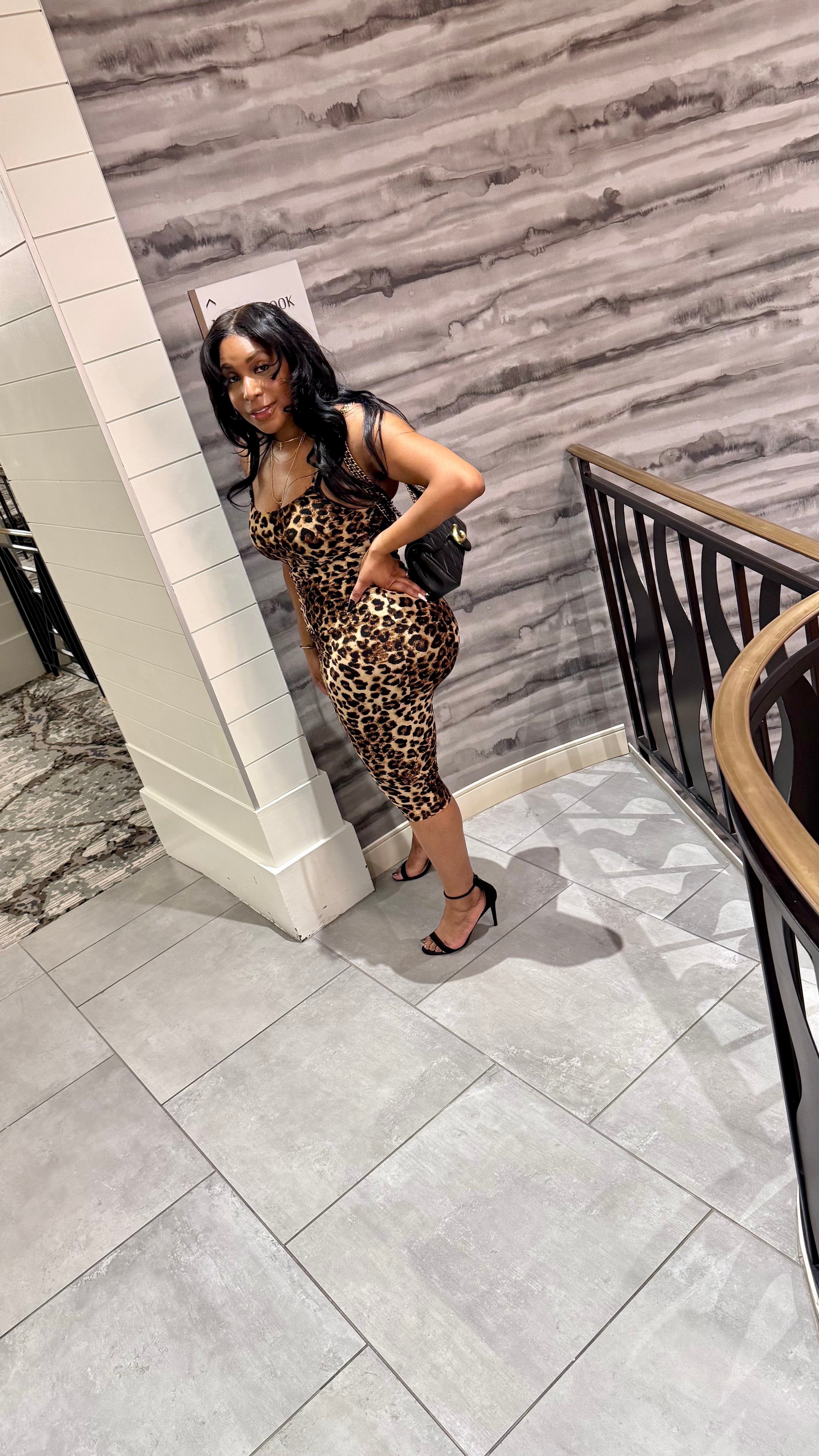 Fierce Midi Leopard Print Spaghetti Strap Bodycon Dress