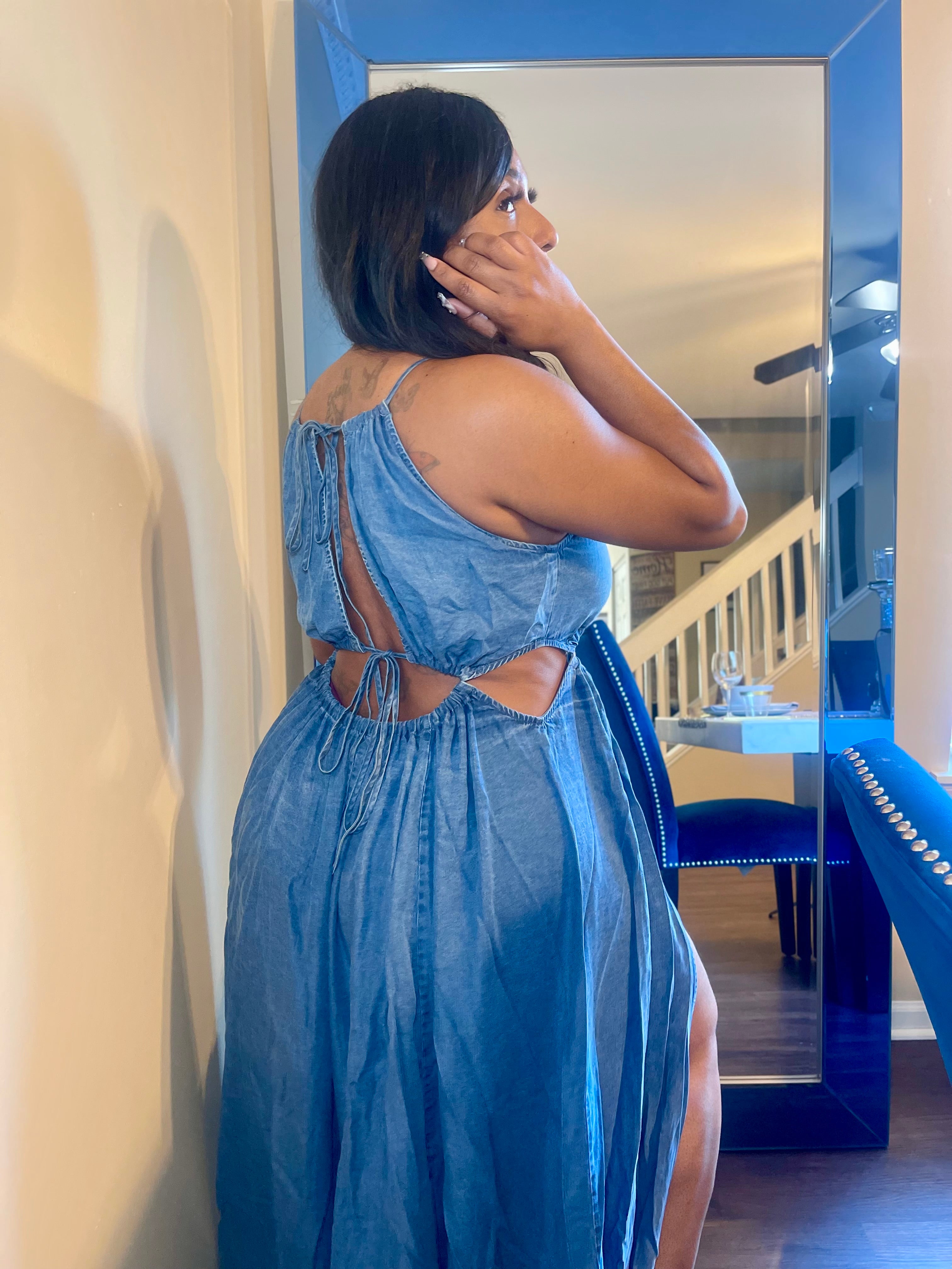 Denim Dream Maxi Dress – Oversized Cutout Design