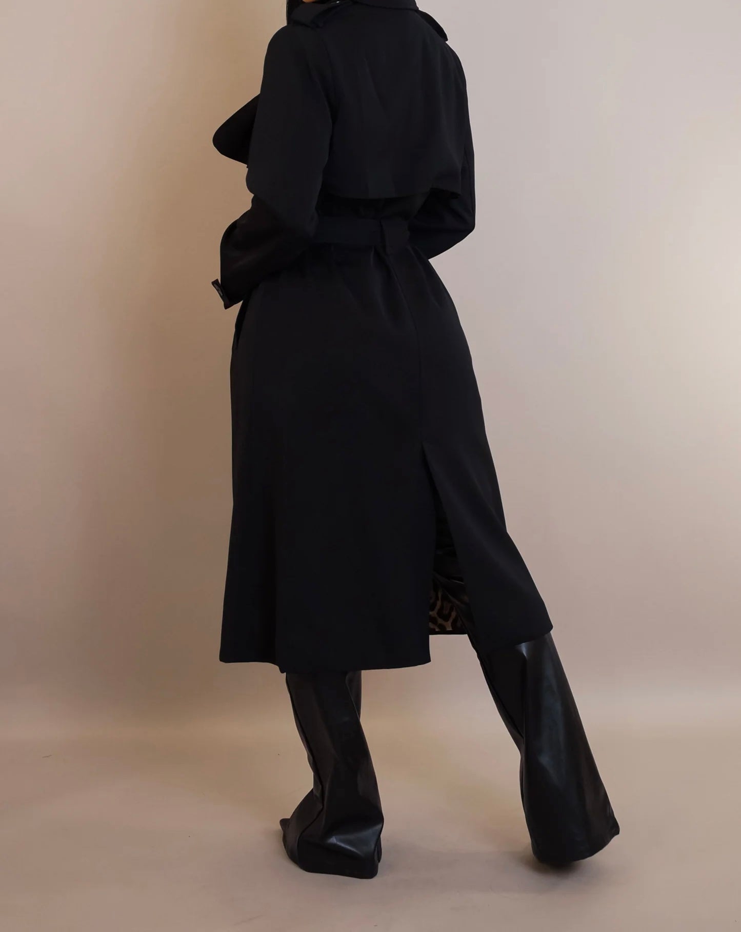 Fierce Black Trench Coat with Leopard Lining