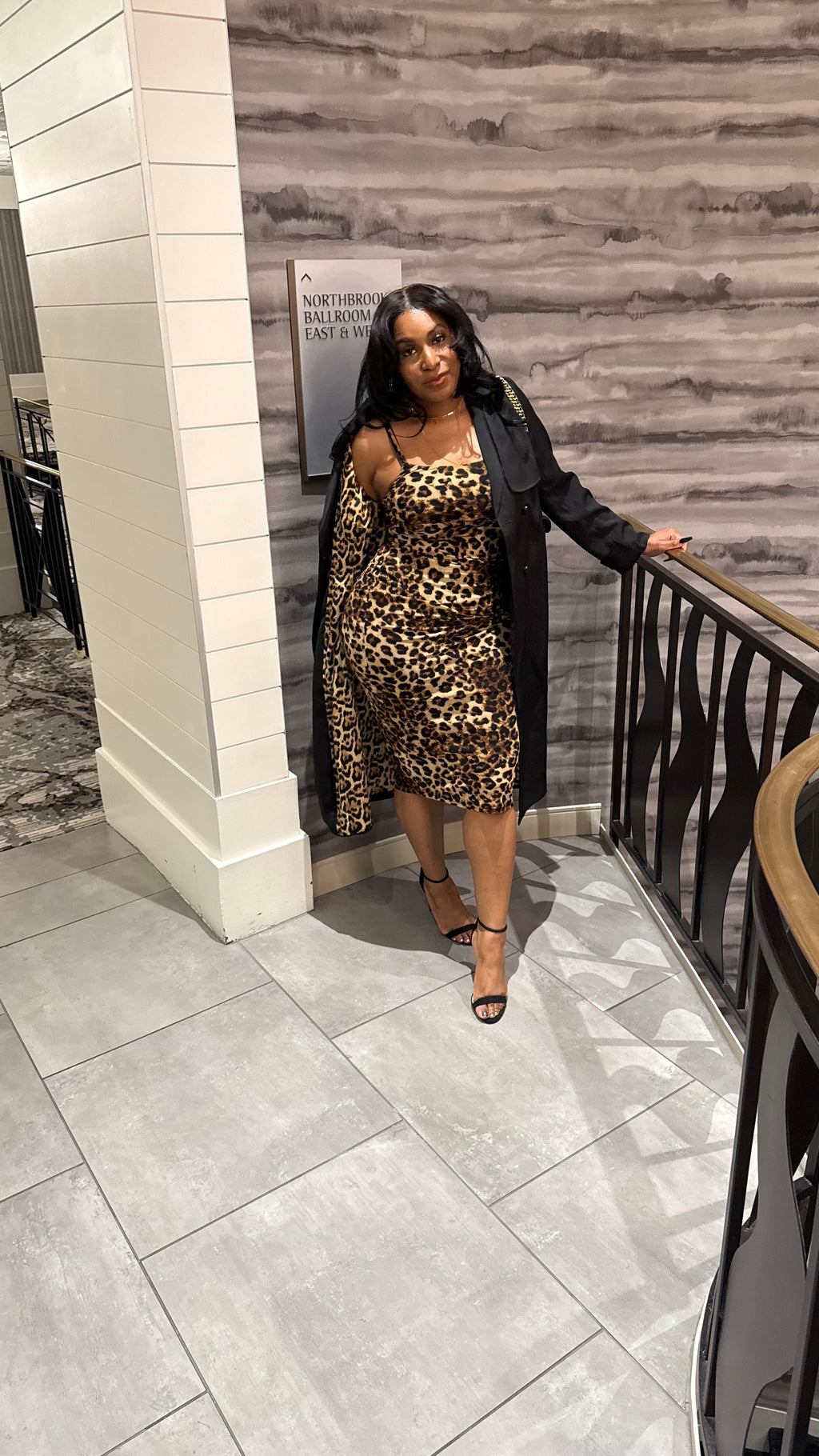 Fierce Black Trench Coat with Leopard Lining