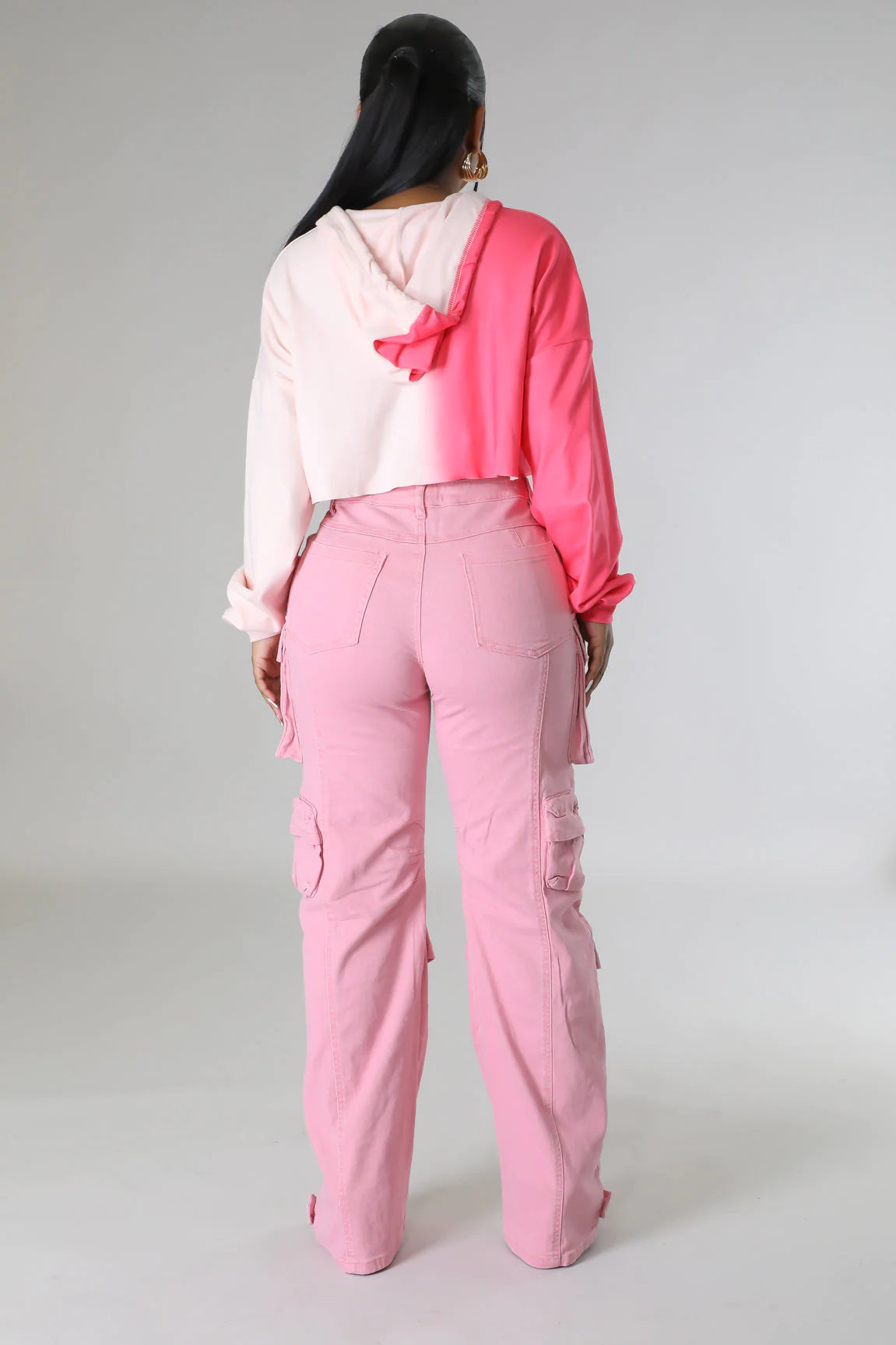 PINK WASHED CARGO DENIM JEANS WITH POCKETS