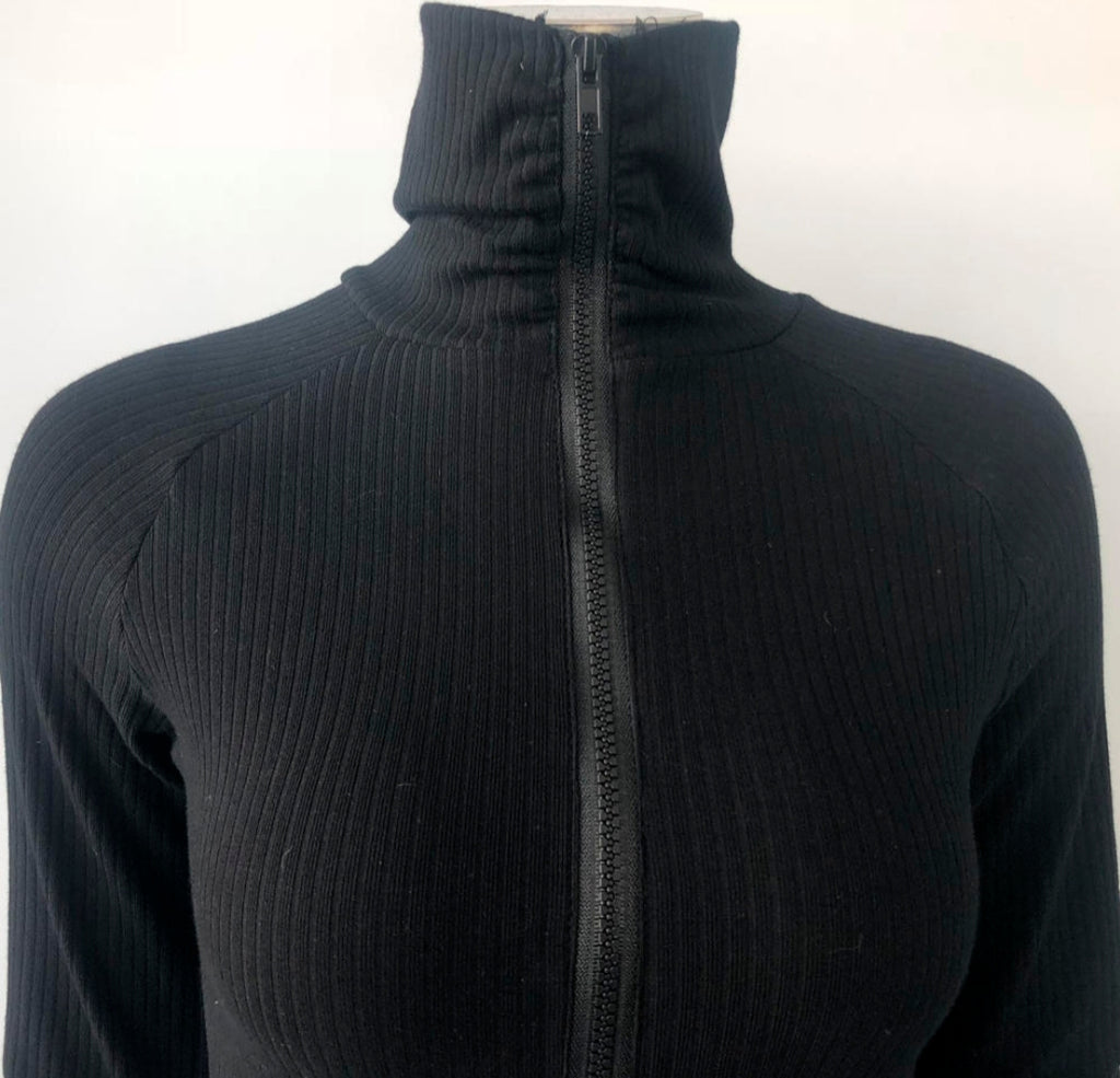Stacked Rib Knit Zipper Jumpsuit