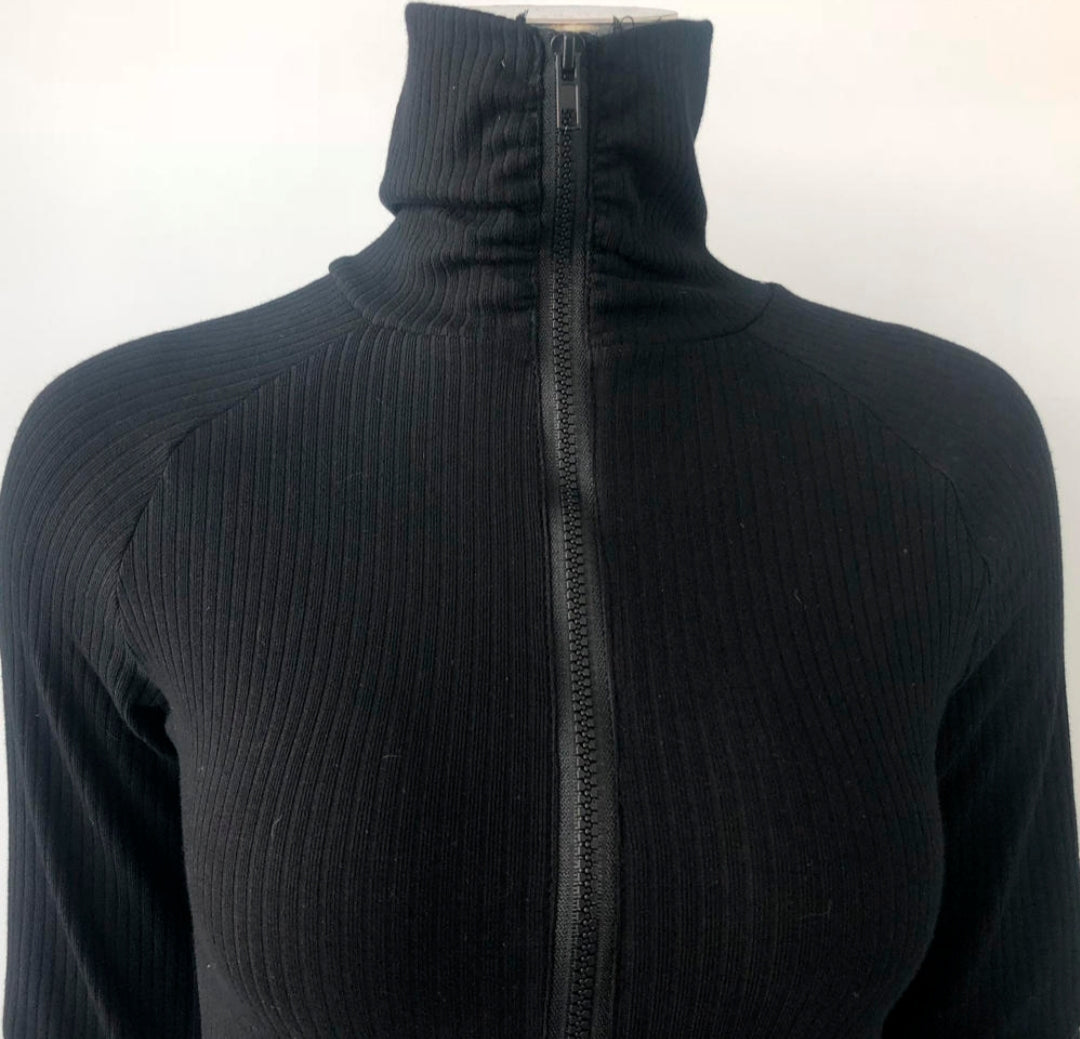 Stacked Rib Knit Zipper Jumpsuit