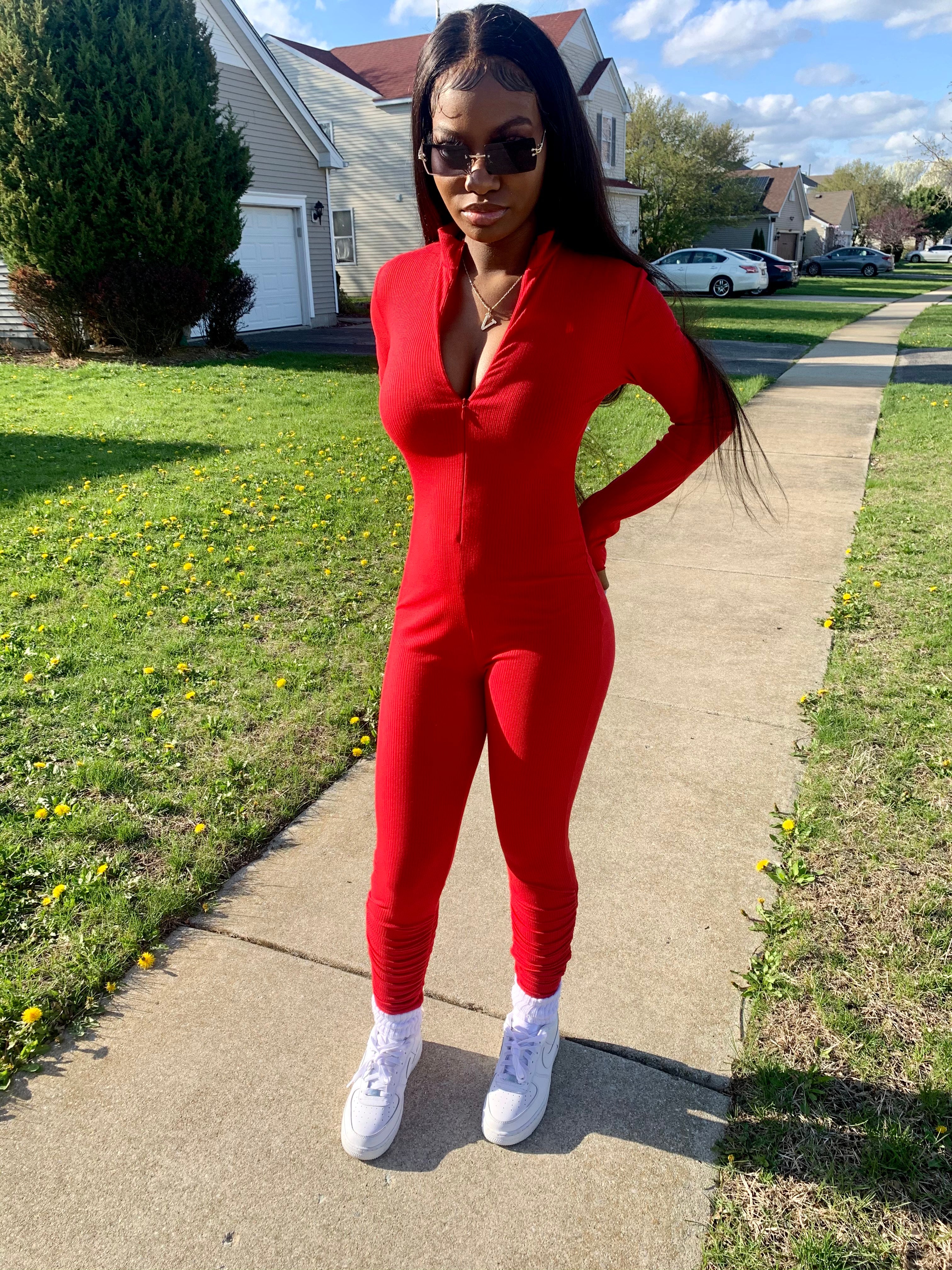 Stacked Rib Knit Zipper Jumpsuit