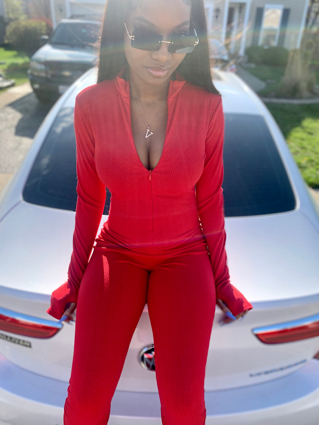 Stacked Rib Knit Zipper Jumpsuit